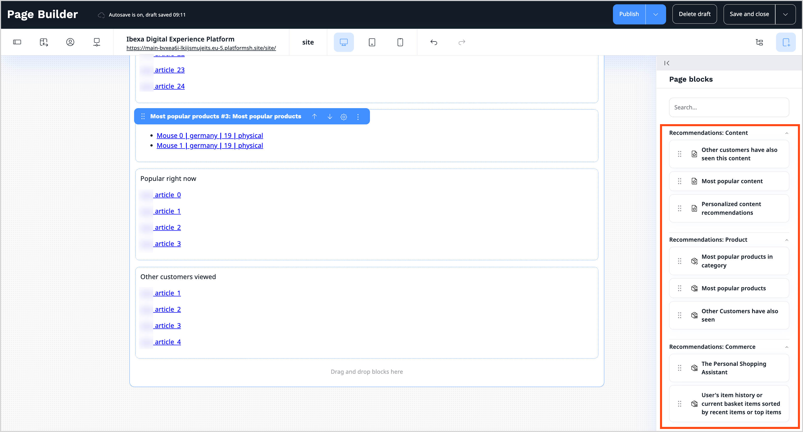 Recommendation blocks